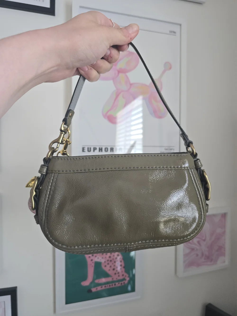 Authentic Coach Zoe Y2K Olive Green Mini Bag W/Cherry Charm